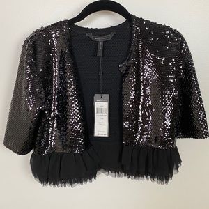 BCBG Max Azria black sequence shrug/ crop jacket